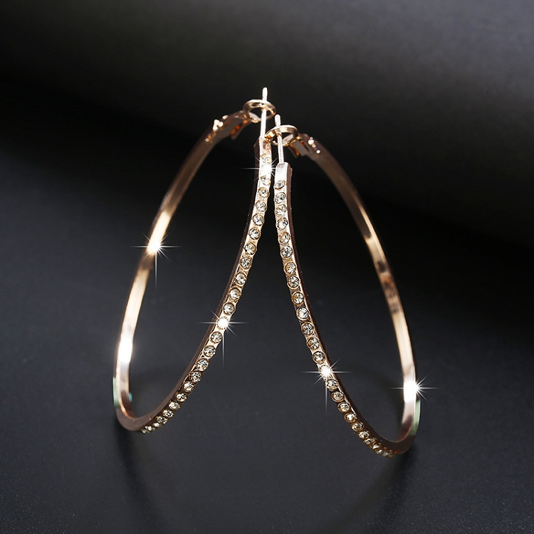 Europe and The United States new exaggerated micro inlaid water diamond large ring earrings night party fashion simple women's earrings earrings ?